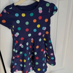 Primary Kids Dress - Navy with Multicolor Polka Dots